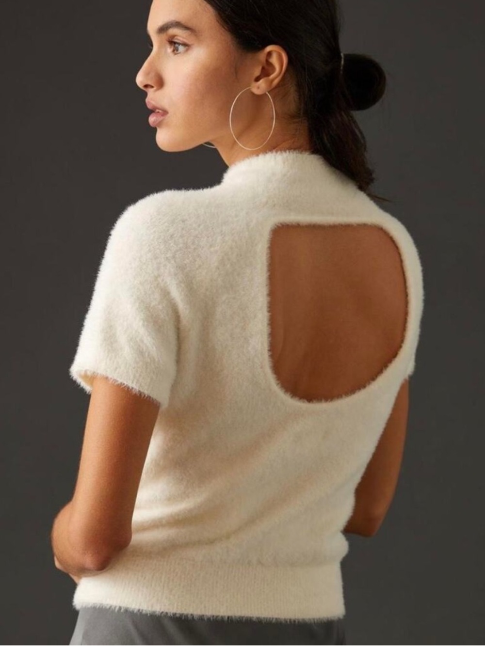 Anthropologie Maeve Women's Cream Mock Neck Eyelash Sweater Tee - Size XS.